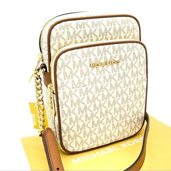 Michael Kors Medium NS Chain XBody Bag Vanilla/Brown - Picture 3 of 12